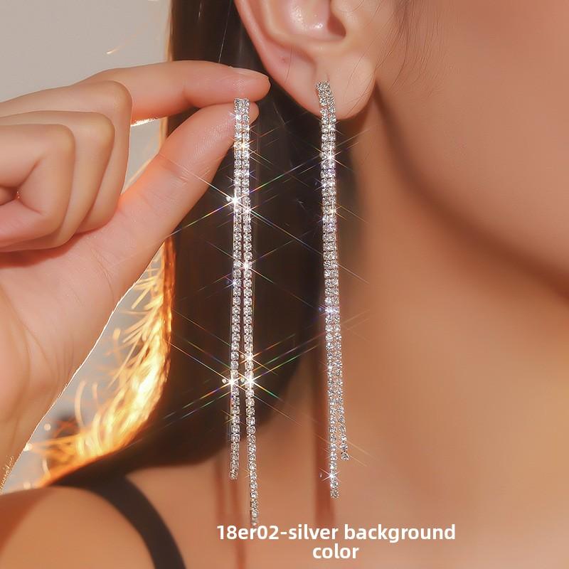Full Diamond Black Long Fringed Earrings Rhinestone Earrings Diamond Earrings Pendant