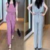 Summer Fashion European American Style Elegant Wide Leg Pants Two Piece Suit