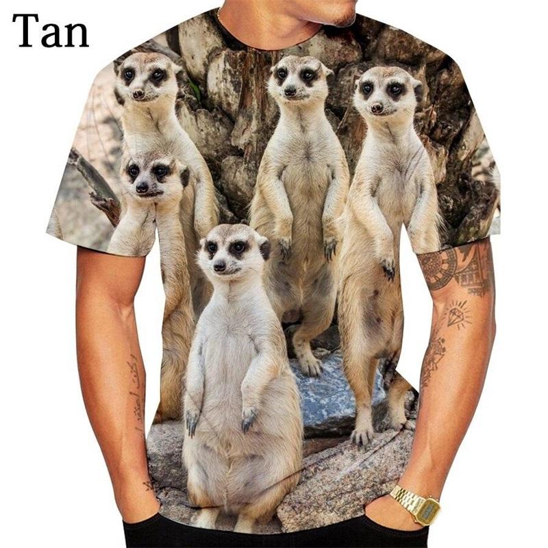 Summer Round Neck 3D Print Funny Animal Meerkat Pattern Top Fashionable Casual Short Sleeved Men's T-shirts