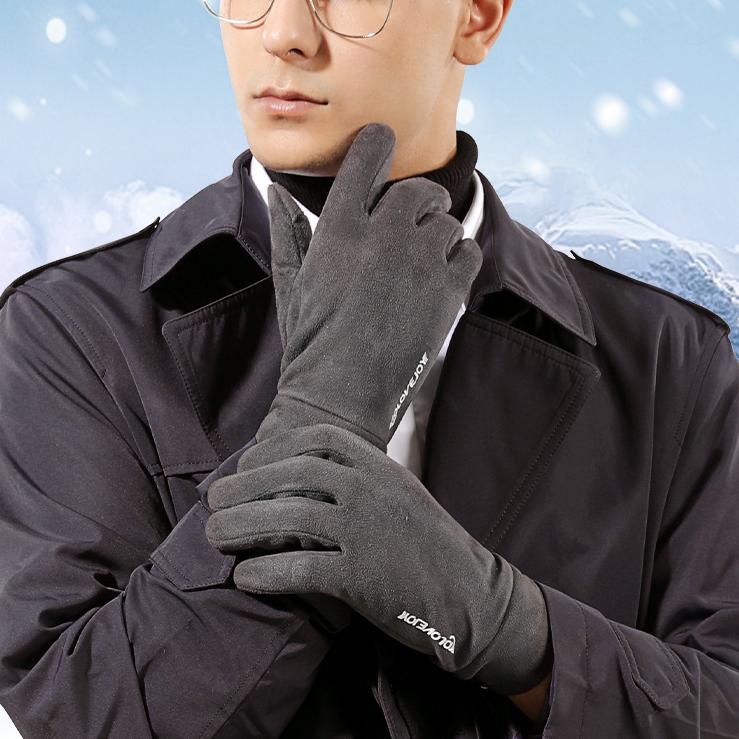 Thermo-Handschuhe aus Wildleder für Herren Winter Outdoor Radfahren Partnerhandschuhe mit Wildleder-Touchscreen Anti-Rutsch Klappfinger Freiliegende Finger Handschuhe
