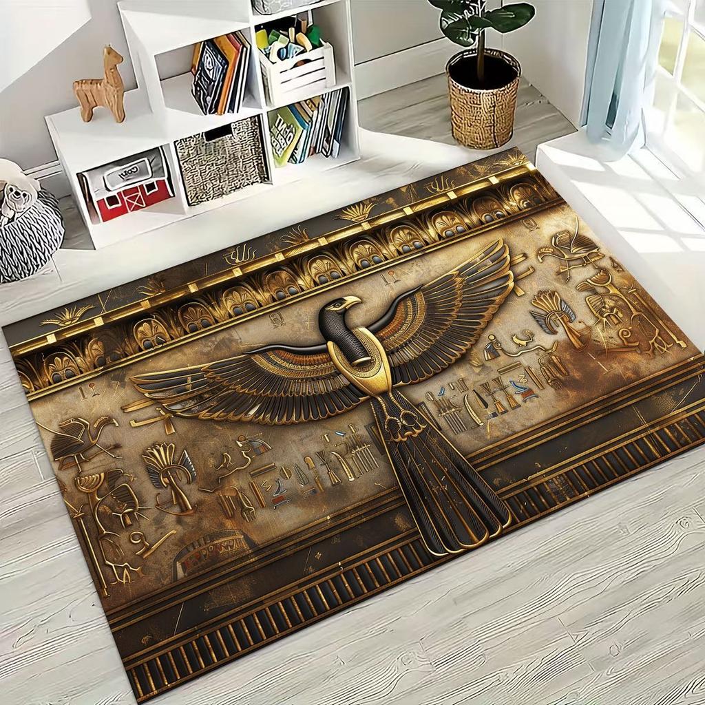 Ancient Egyptian Hieroglyphic Symbols Carved Murals Rug Carpet for Bedroom Living Room Sofa Doormat Decor,Kid Non-slip Floor Mat