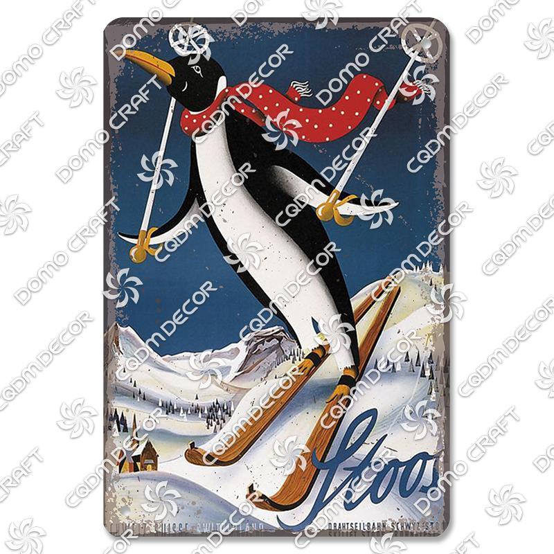 Ski Poster Metall Blechschilder Skipiste Schlitten Winter Skifahren Sport Metallplatte Vintage Wanddeko Geschäft Ski Club Wohnzimmer Zuhause