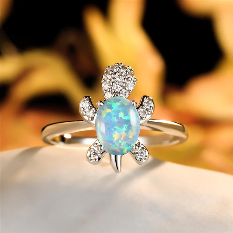 Hot-selling platinum green imported Opal turtle ring simple ins index finger ring jewelry