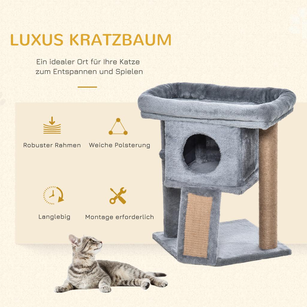 Cat Tree Tower for Indoor Cats Cat Scratching Post Climbing Activity Centre w/Jute Scratching Pad, Toy Ball, Cat House - Grey