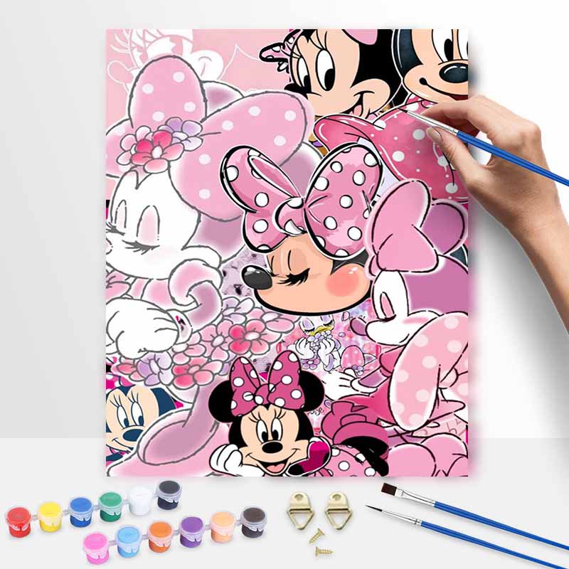 Disney DIY Pink Minnie Mouse Art Painting Kit Home Wall Decor Handmade Gift for Girls Room Aesthetics Creative Hobby Craft Supply