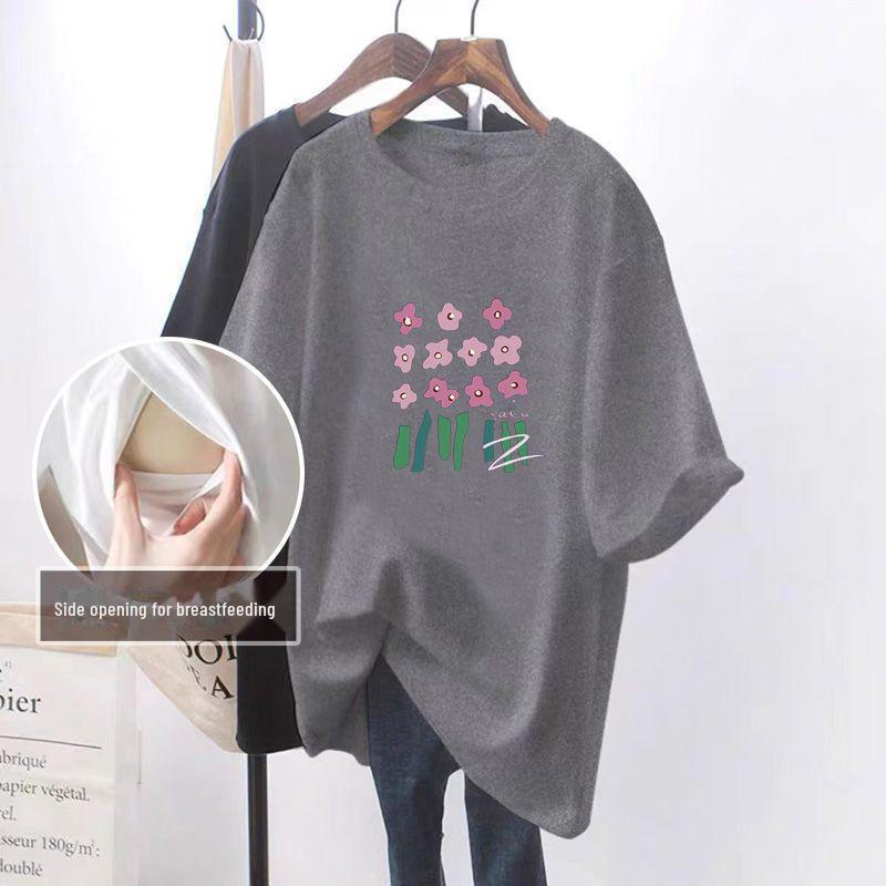 Summer Loose Side-Opening Nursing T-Shirt for Easy Breastfeeding