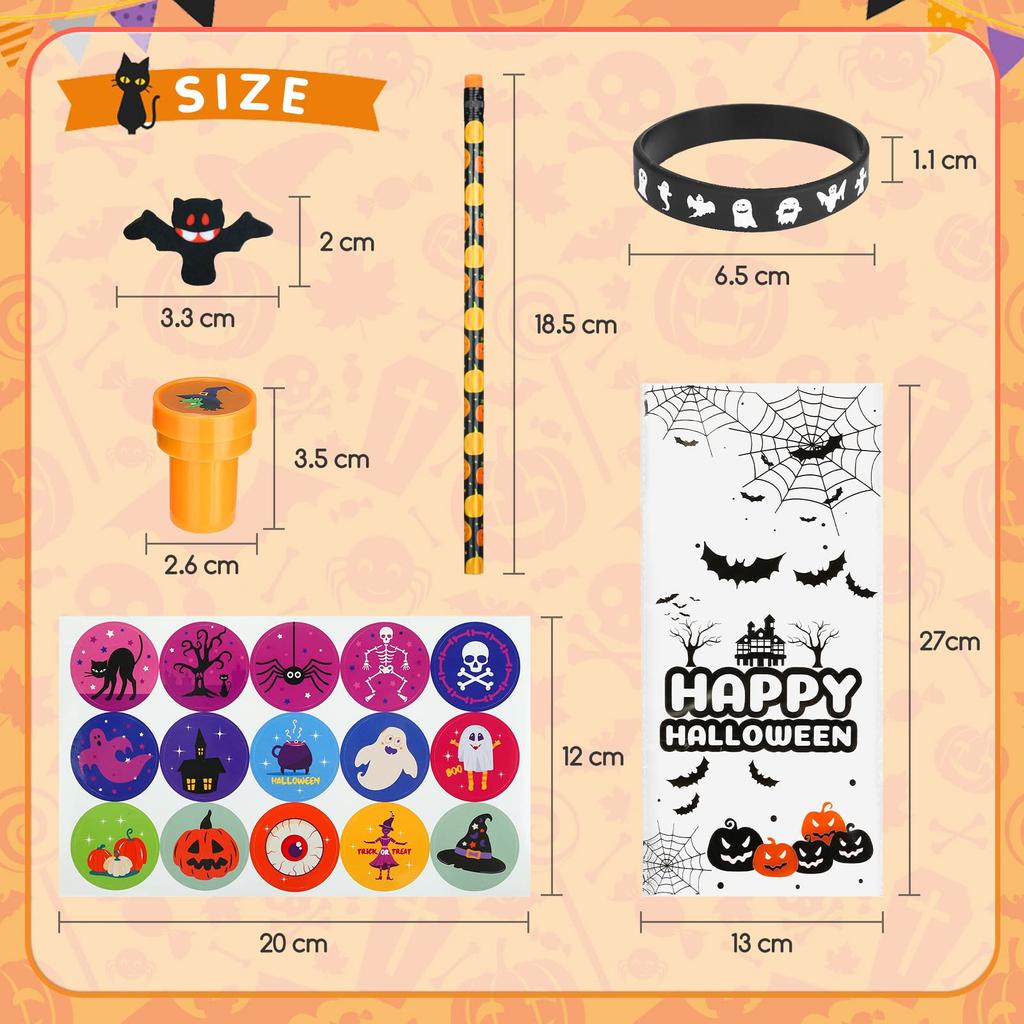 Kesote Halloween Prize Stationery Set Seals Stamps Pencils Erasers Stickers Bracelets Writing Instruments Festival Prizes Kids Presents Gifts Cute