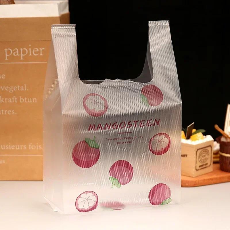 Transparent Plastic Tote Bag Color Printing Pattern Double Handle Vest Packaging Bag Food Baking Desserts Cake Packing Bags
