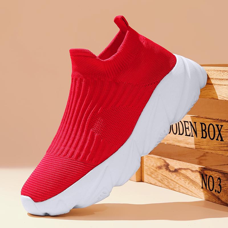 Fashion Fashion Platform Sports Shoes Men Red High Top Knit Casual Sneakers Women Lightweight Breathable Slip-on Men's Running Shoes