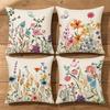 4 Pieces Pillow Slip Soft Floral Linen Cushion Cover for Sofa, Reading Corner