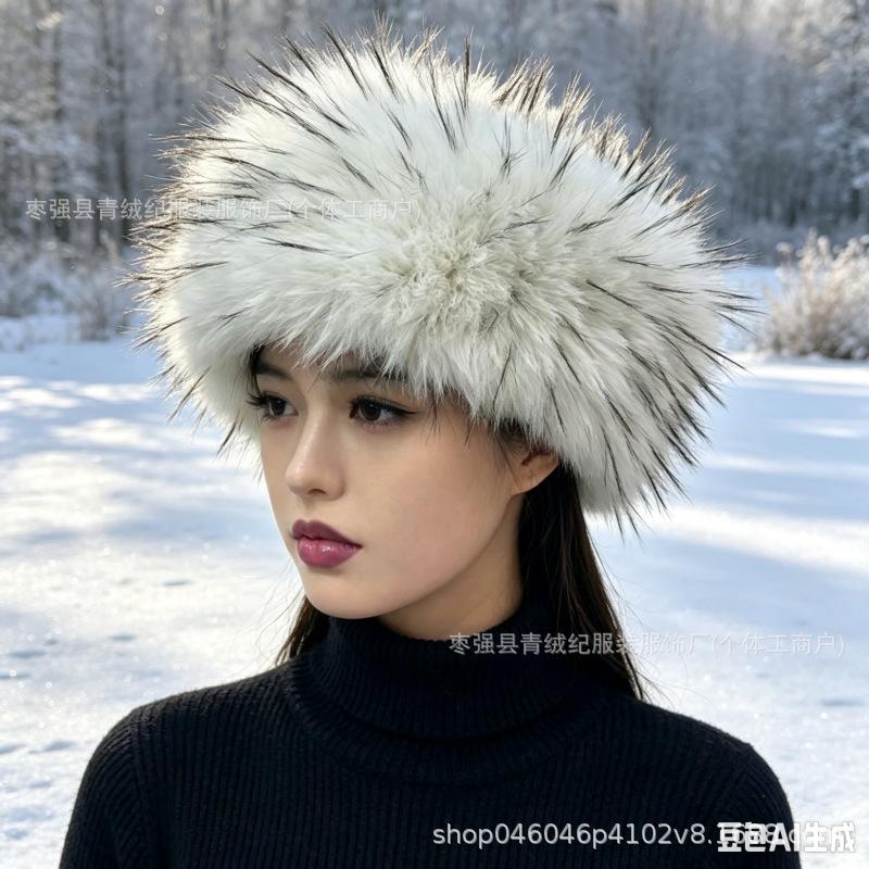 European and American imitation fur hat imitation fox hair warm ear protection princess hat versatile headgear plush bag head hat empty top hat