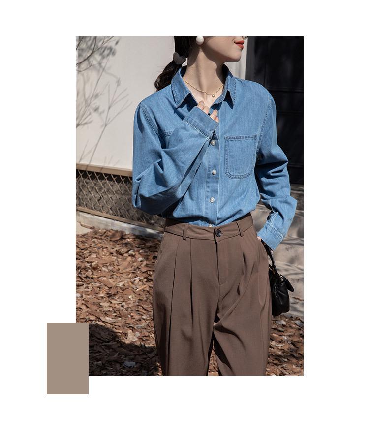 Damska koszula dżinsowa z długim rękawem - Wiosna/Jesień 2025 Retro francuski dopasowany krój