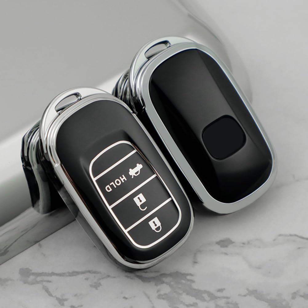 YANMW Custom Key Compatible with Honda Step Wagon NBOX Civic Keychain N-BOX JF5/JF6 Case, (New Model), JF5/JF6, ZR-V, Vezel, 3-Button (Silver/Black)