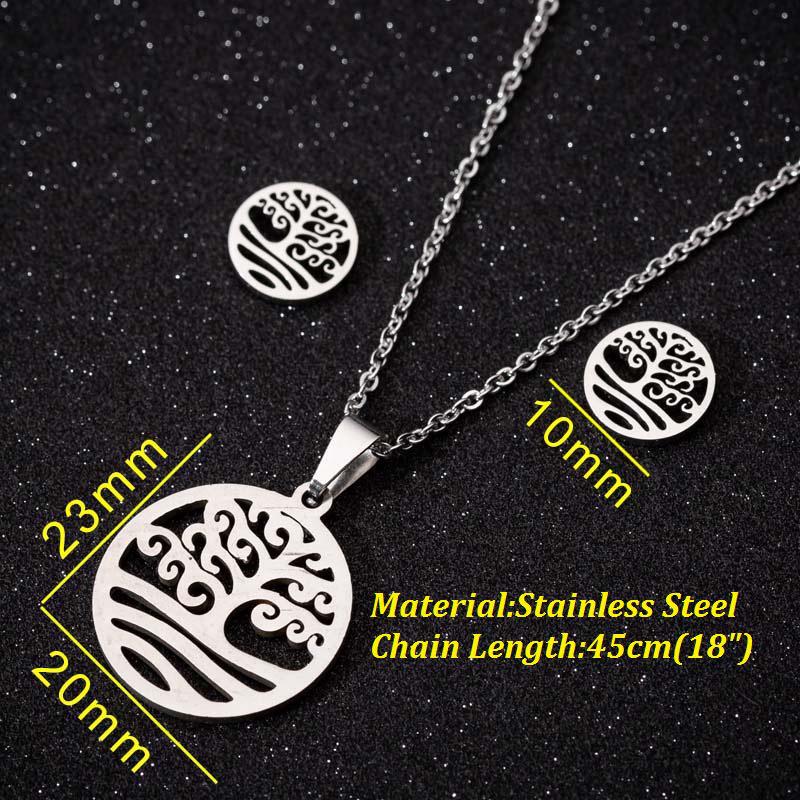 Thanksgiving Pendant Necklace & Earrings Set: Mother Holding Child, Stainless Steel Tree of Life Jewelry for Spring & Summer