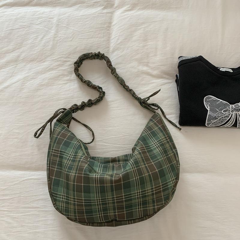 Сумка кроссбоди в клетку, новая сумка на плечо в балетном стиле, нишевая сумка-полумесяц подмышку большой вместимости