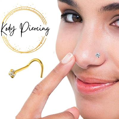 KODY PIERCING 9K Piercing Nasenschraube aus massivem Gold und Edelsteinen, runder Kristall CZ 2,5 mm – Qualitätspiercing