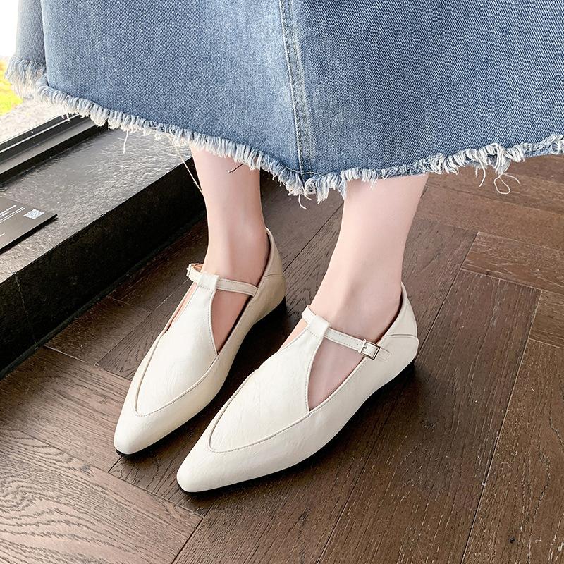 European Mary Jane shoes 2025 new French pointed T-word with shallow mouth low heel single shoes women's comfortable work shoes tide