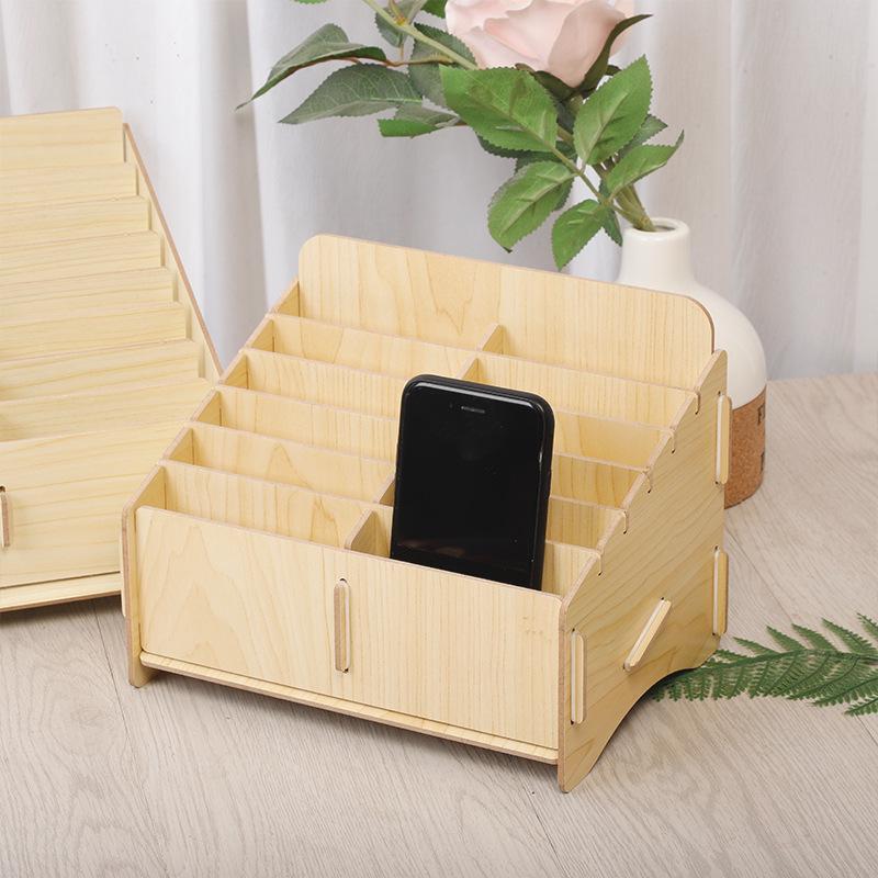 Mobile Phone Accessory Organizer: Classroom & Office Multi-Grid Storage Box with Tempered Film.