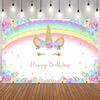 Unicorn Theme Backdrop for Girl Birthday Party Rainbow Floral Princess Baby Shower Birthday Photography Background Photo Props11