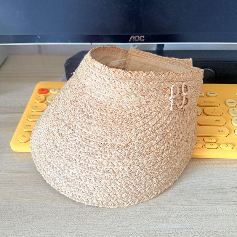 Neuer Sommer Raffia Stroh Leerer Oberteil Sonnenschutz Visierhut Faltbar Buchstabe RB Hut Verstellbar Sport Tennis Golf Stirnband Lässiger Strandhut