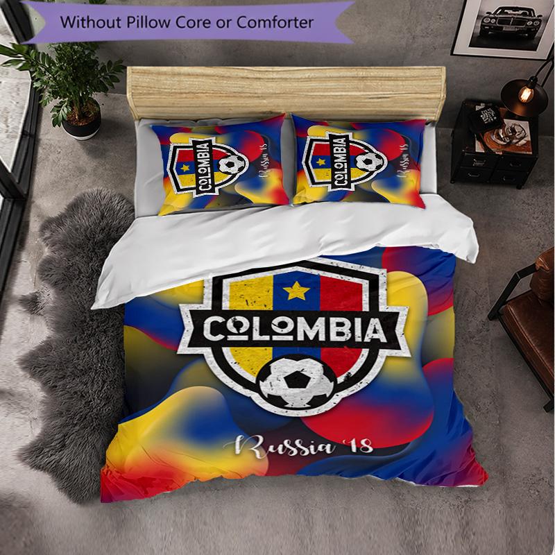 Colombia Football Pattern 3 Pieces Bedding Set Soft Microfiber Duvet Cover with Pillow Cases for Bedroom