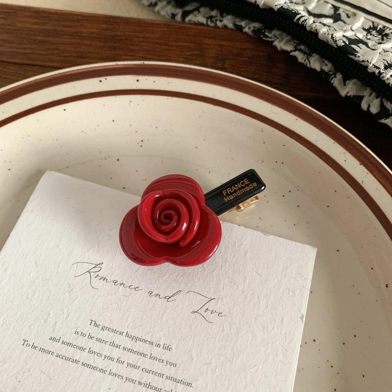 Korean Rose Flower Hair Duckbill Clip Acetic Acid Small Flower Side Clip Simple Temperament Bangs Hairpin Styling Accessories