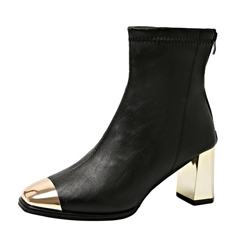 Ankle Boots Women Winter Shoes Leather Square Toe Elegant High Heels Shoes 2025 Trend Winter Chunky Pumps Goth Botas De Mujer
