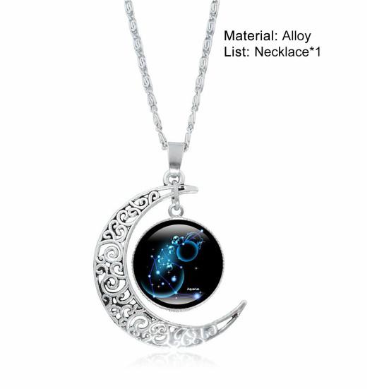 Women 12 Constellation Moon Alloy Electroplating Elegant Pendant Necklace for Valentine Day
