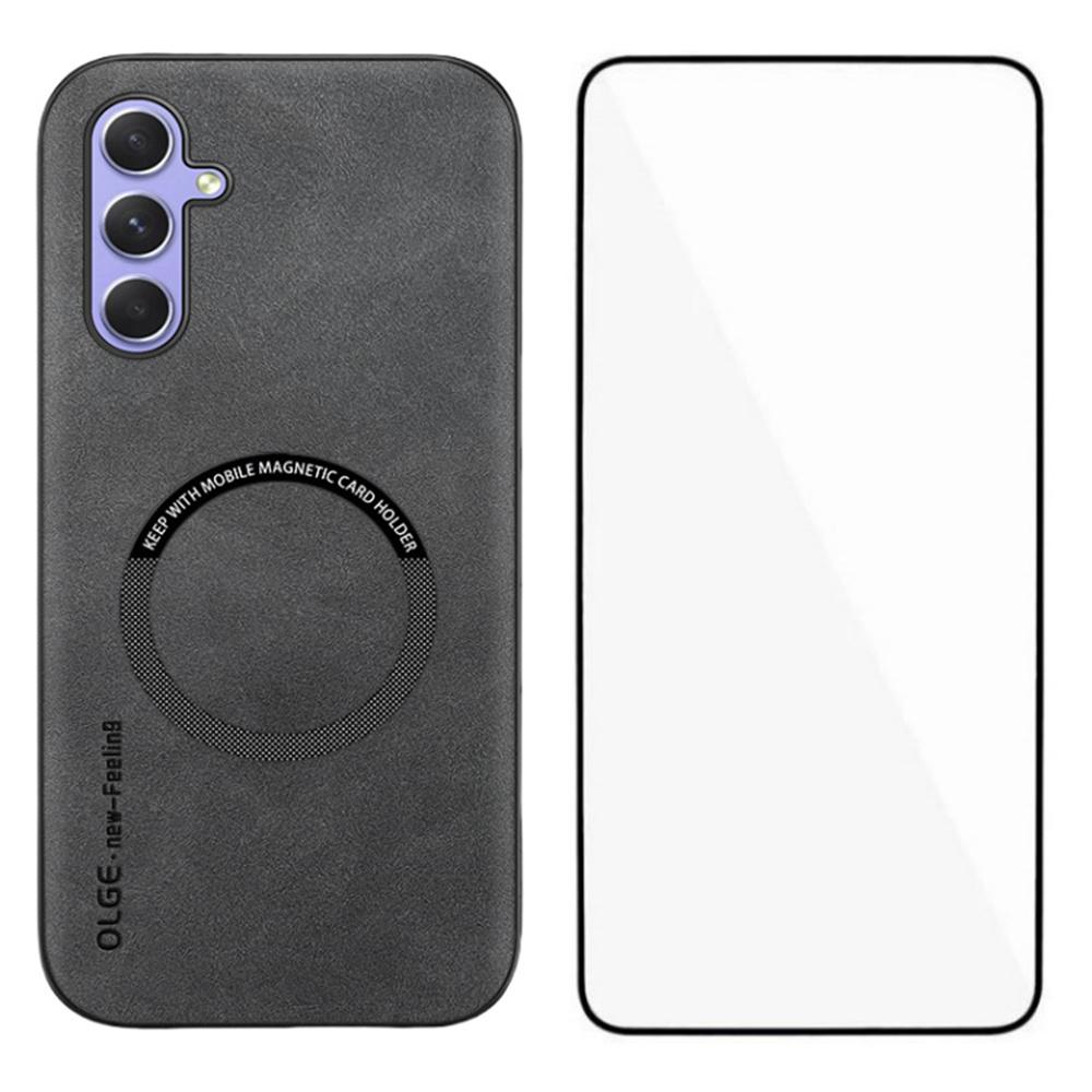 WANLONFENG YBP Series For Samsung Galaxy A14 5G/4G Magnetic Case with Tempered Glass Film PU+TPU Phone Cover Large Cutout