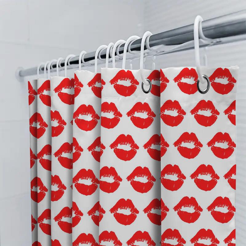 Vibrant Red Lip Print Shower Curtain Waterproof Bathroom Decor Home Decoration Diy Fabric Backsplash Wall Coverings Modern Desig