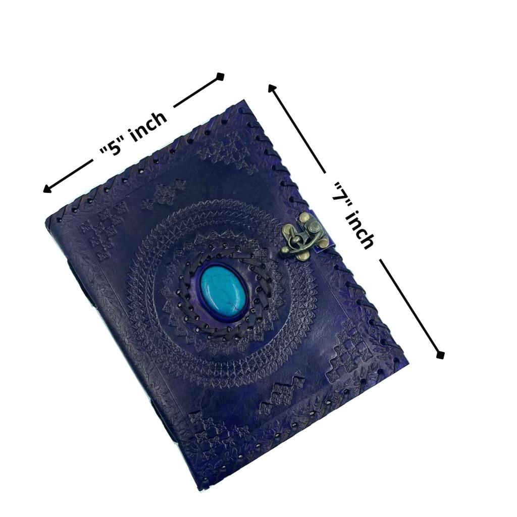 OVERDOSE Purple Mandola Stone Leather Journal with Brass Lock Handmade Unlined Leather Cover Planner Sketchbook Notebook Drawing Journal 5 X 7 Inches