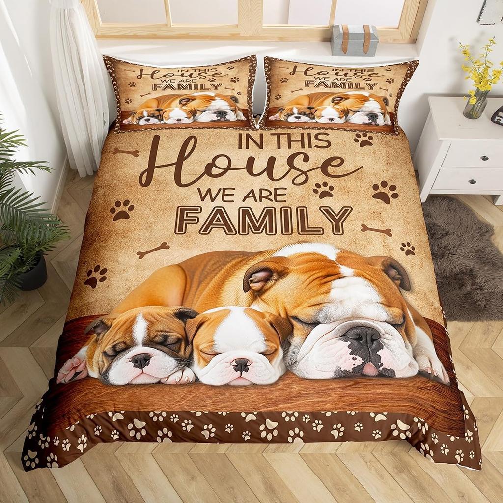 Puppy Dog Duvet Cover Full Queen Size Kawaii Pug Comforter Cover Love Heart Print Bedspread Cover Cute Pet Black Bedding Set