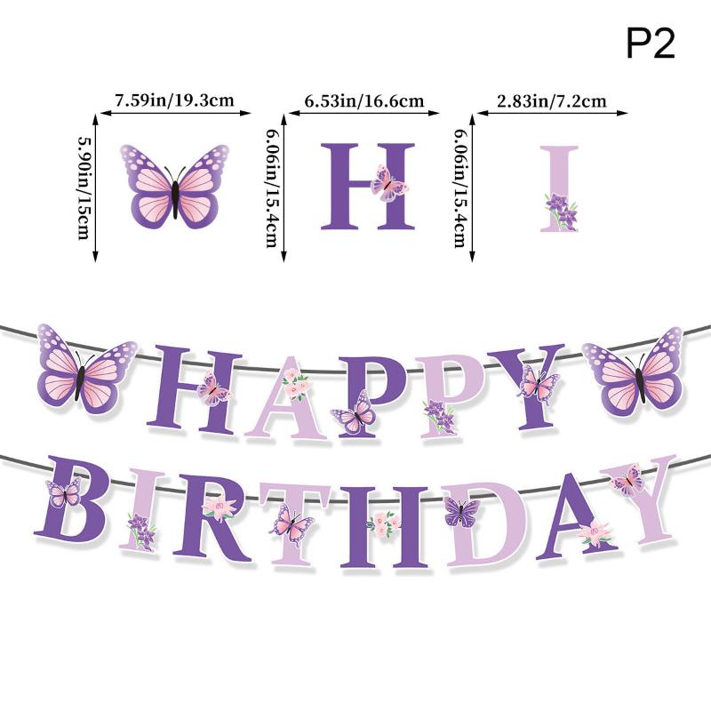 Happy Birthday Banner With Butterfly Dancing Flowers Hanging Pendant Garlands Girls 1St Happy Birthday Party Decorations 2