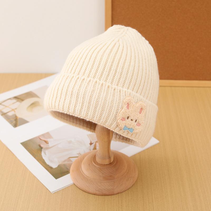 Korean Style Autumn and Winter Label Rabbit Woolen Hat for Women with Velvet and Thickening To Keep Warm Fashionable Knitted Hat Cold Hat