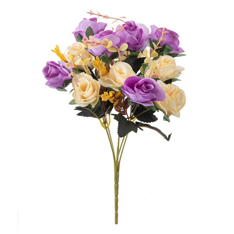12 Heads Artificial Flowers Silk Mini Roses with Leaf Bouquet for Home Hotel Wedding Christmas Tables Decorations Bridal Bouquet