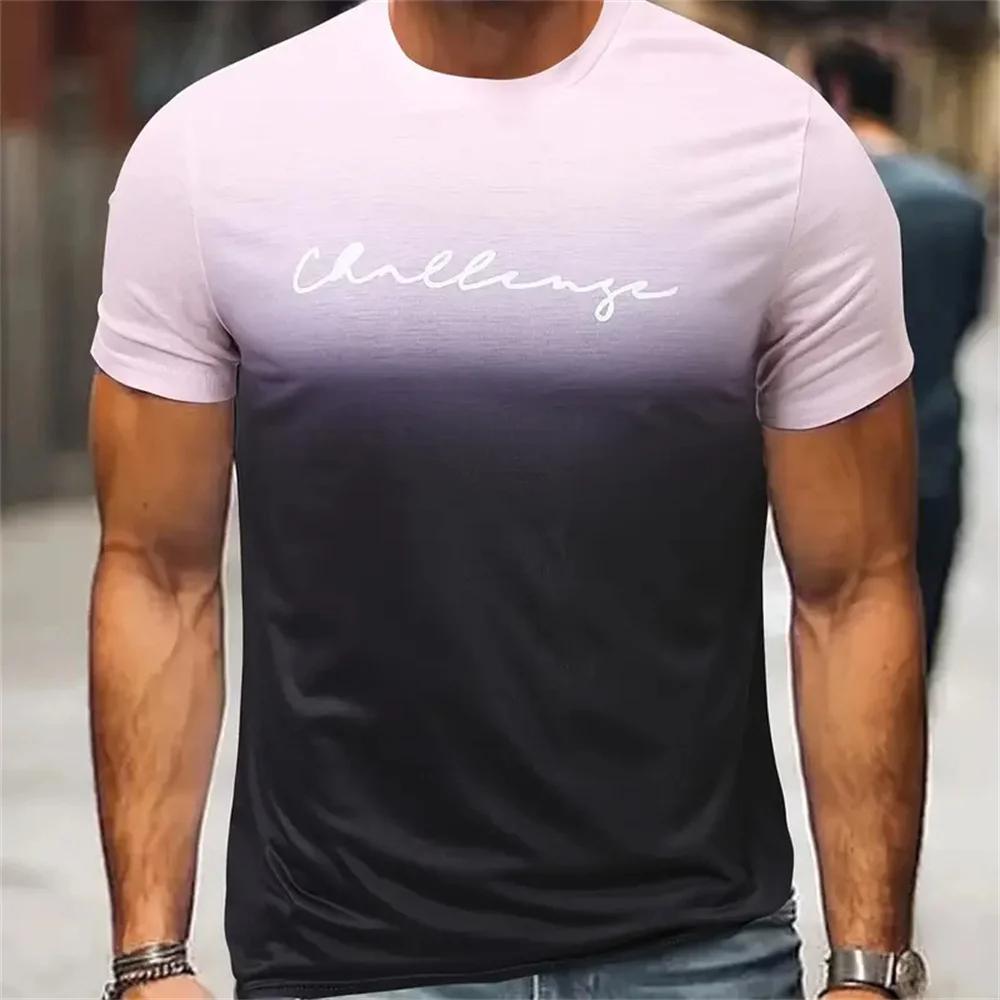 Summer Street Harajuku Men's Gradient Simple Letter Pattern Printed T-shirt Home Loose Short-sleeved O Neck Oversize Tops Tees