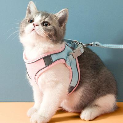 Pet Reflective Harness + Leash (M) (Pink + Sky)