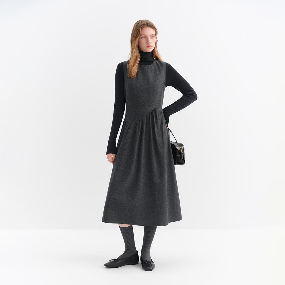 Wednesday Delight Wd_Shirring Wool Sleeveless Dress