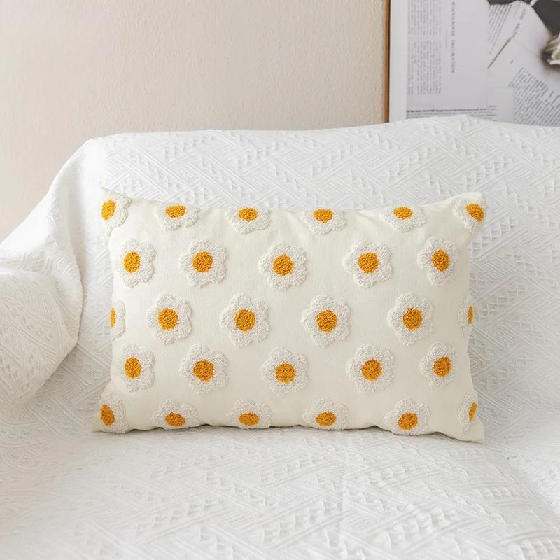 Chic Floral Cushion Cover Daisy Floral 45x45cm White Embroidery Pillow Cover Soft Cozy for living room