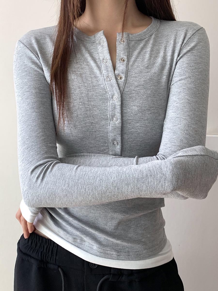 

Dorothy Korean Retro Four-Color Slim Layered Henry Collar Shirt for Women Small Model Code светло-серый