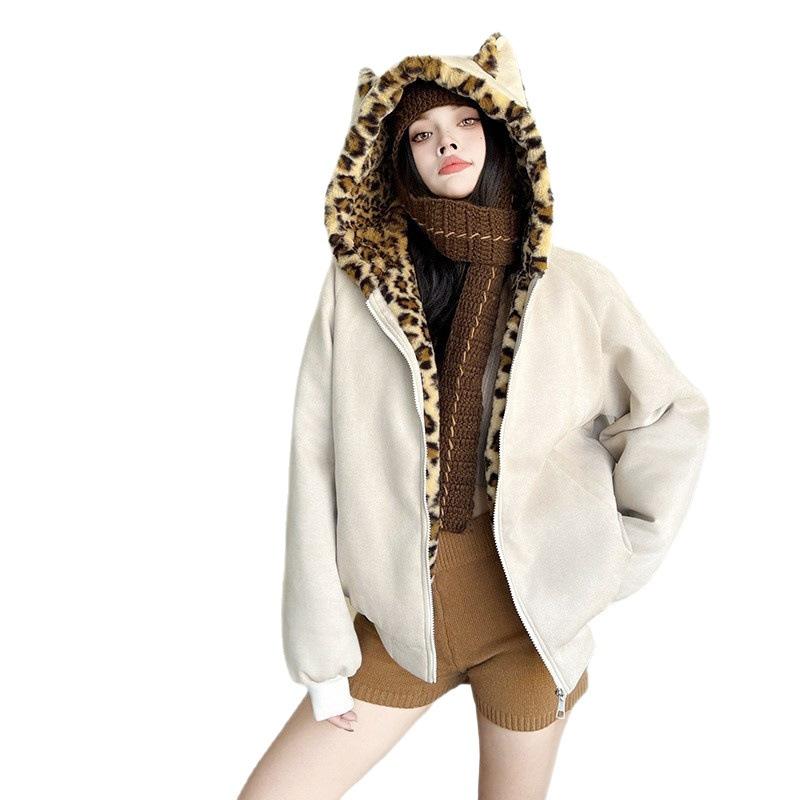 Zoshan suede cat ear cotton clothes for men and women winter new velvet couple cleanfit warm cotton-padded clothes