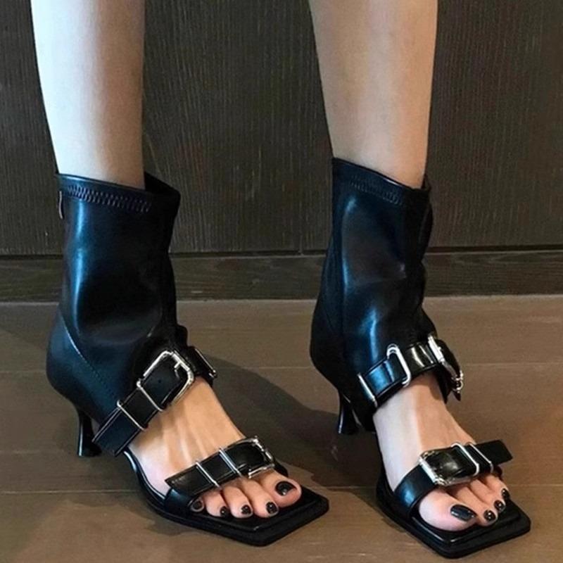 Fashion One-strap Hollowed-out Cool Boots for Women 2025 New Slim High-heeled Spring and Summer Hot Girl Style Short Boots Sandals