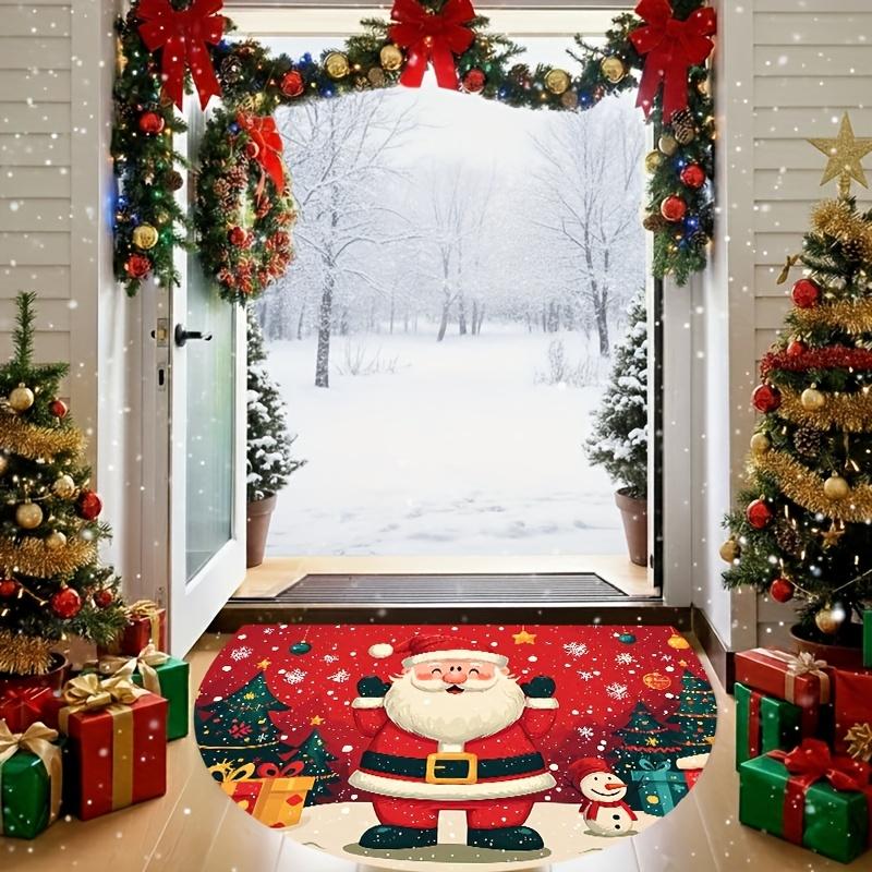 1Pcs Santa Gifts Snowman Semi Circle Welcome Doormat Non-Slip for Outdoor Patio Porch Kitchen Bathroom Entryway Floor Mat