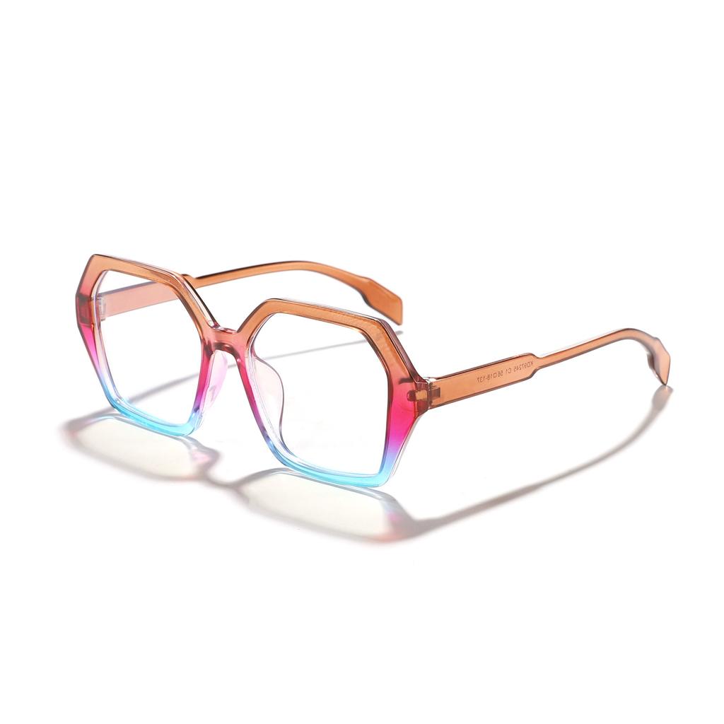 Oversized Hexagon Glasses Colorful Gradient Frame Clear Non-Prescription Lenses Stylish Eyewear for Ladies KJ088