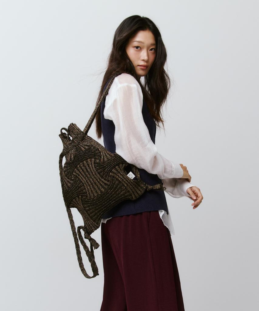 Pleatsmama New Bow Backpack Glitter Black Brown