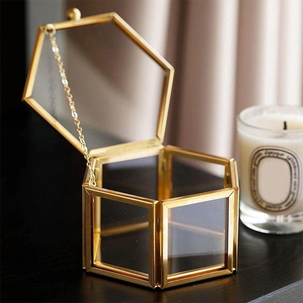 Hexagon Geometric Hexagonal Ring Box Glass Jewelry Storage Box  Jewelry Organizer