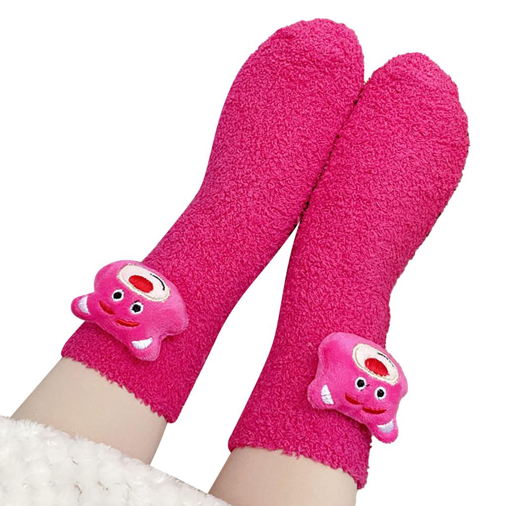 Fluffy Socks Cute Cartoon Decoration Cozy Trendy Coral Fleece Winter Warm Socks for Home Sleep Type 1 32 To 42 Size