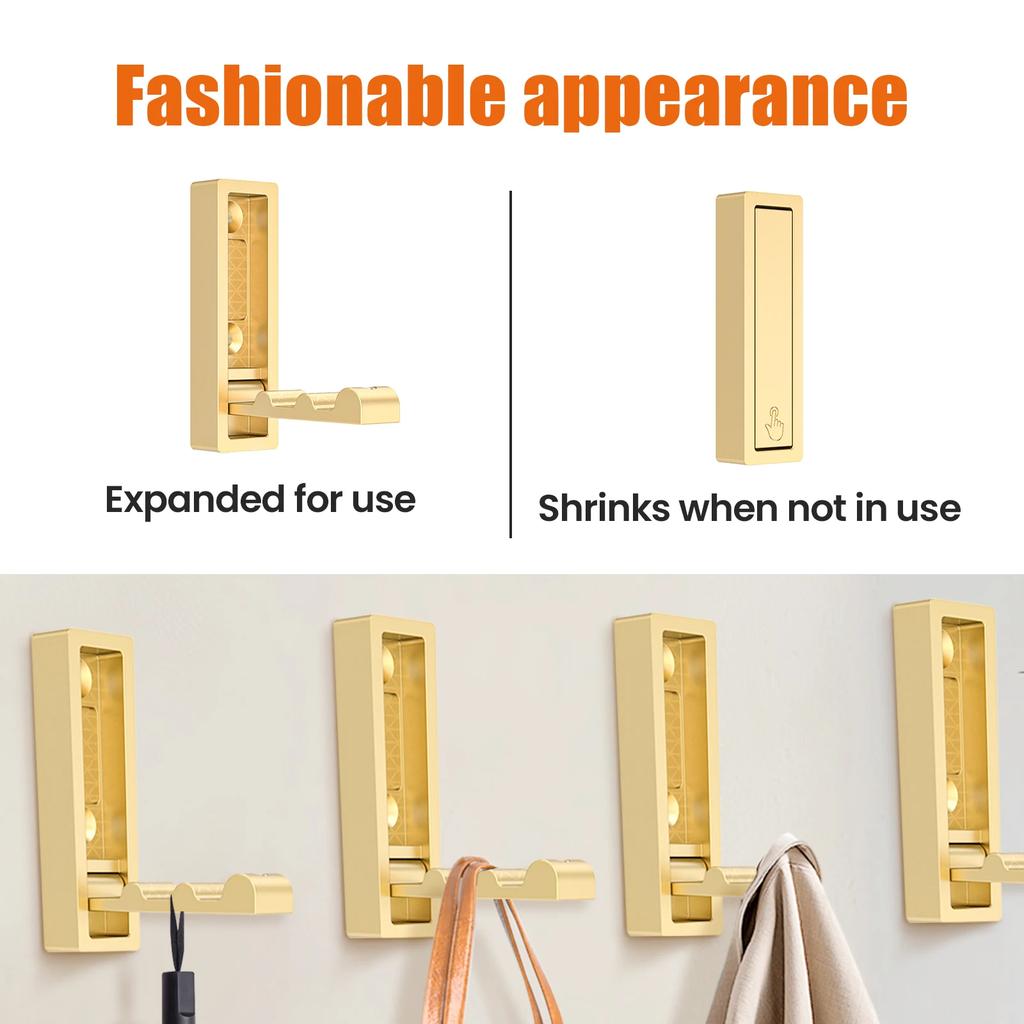 Heavy-Duty Folding Coat Hooks Zinc Alloy Retractable Hook Wall Mounted Bathroom Kitchen Clothes Hook 90° Folding Clothes Hanger
