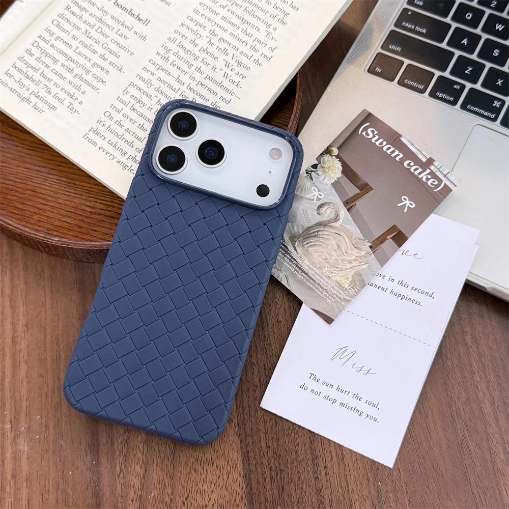 Husă Telefon Texturată Împletită pentru IPhone 17 AIR 16E 15 14 Plus 13 12 11 Pro Max Silicon Lichid Moale Model Respirabil