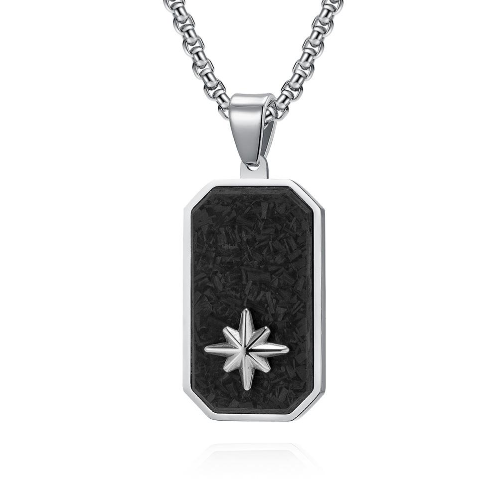 Cut Edge Forged Random Pattern Carbon Fiber Military Brand Pendant Men s Fashion Titanium Steel Hexagram Military Brand Jewelry 60CM